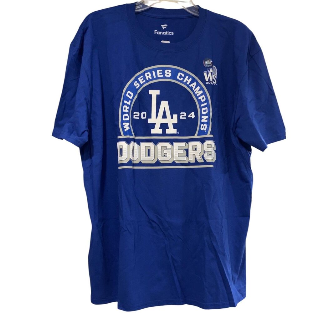 LA Dodgers 2024 World Series Champions Roster Shirt Fanatics Men's XL Blue NWT